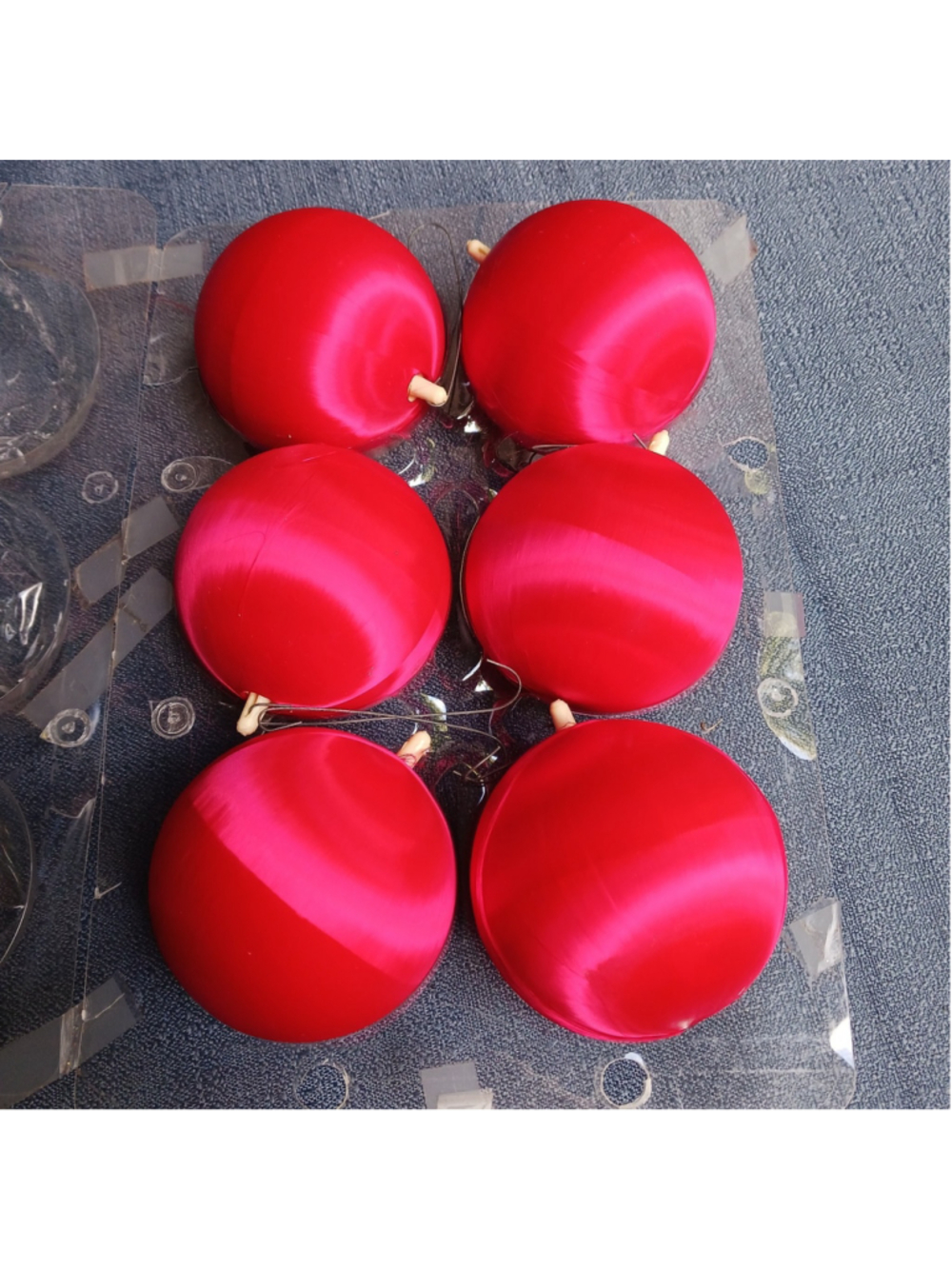 VTG Red Satin Christmas Ball Ornaments Lot Of 6 Large Shiny Holiday Classic